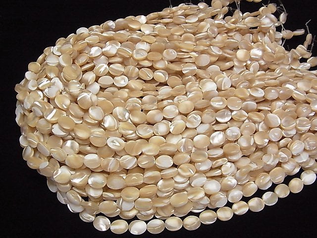 [Video]Mother of Pearl MOP Beige Oval 10x8mm 1strand beads (aprx.15inch/37cm)