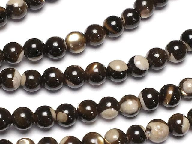 Nacre Marron Ronde 4mm 1 fil perles (environ 38cm)