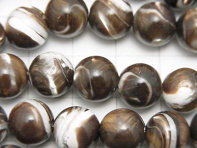Mother of Pearl MOP Brown Round 10 mm half or 1 strand beads (aprx.15 inch / 38 cm)