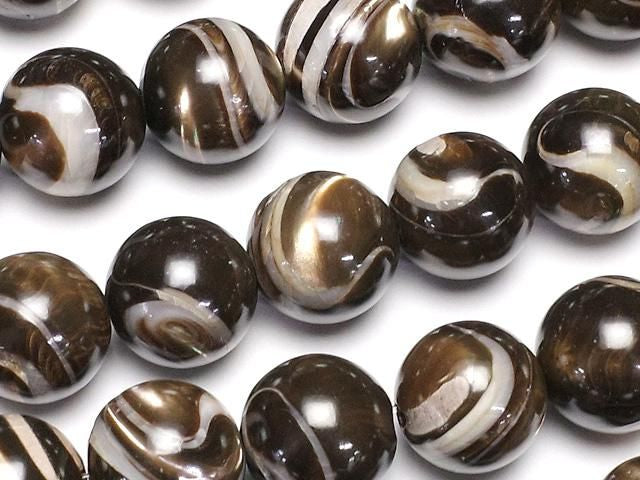Nacre MOP Marron Ronde Perles 12 mm demi-fil ou 1 fil (env. 38 cm)