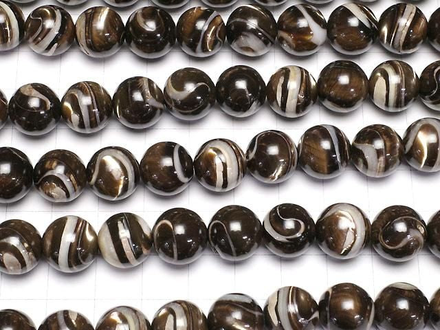Nacre MOP Marron Ronde Perles 12 mm demi-fil ou 1 fil (env. 38 cm)
