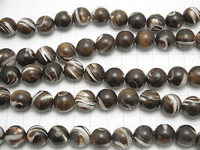Mother of Pearl MOP Brown Round 12 mm half or 1 strand beads (aprx.15 inch / 38 cm)