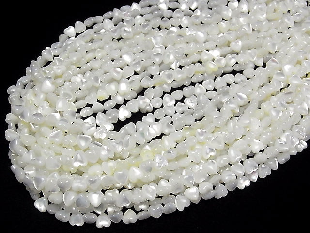 [Video] White Shell (Silver-lip Oyster) AAA Heart 6x6x3mm 1/4 or 1strand beads (aprx.15inch/38cm)