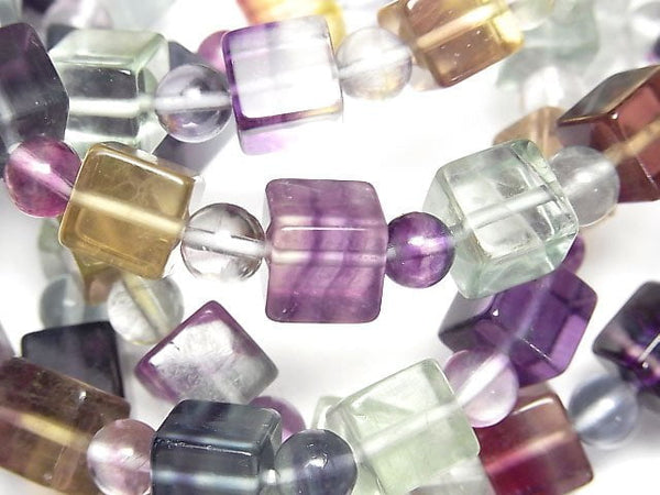 [Video] Multicolor Fluorite AAA Cube 8mm & Round 6mm Bracelet