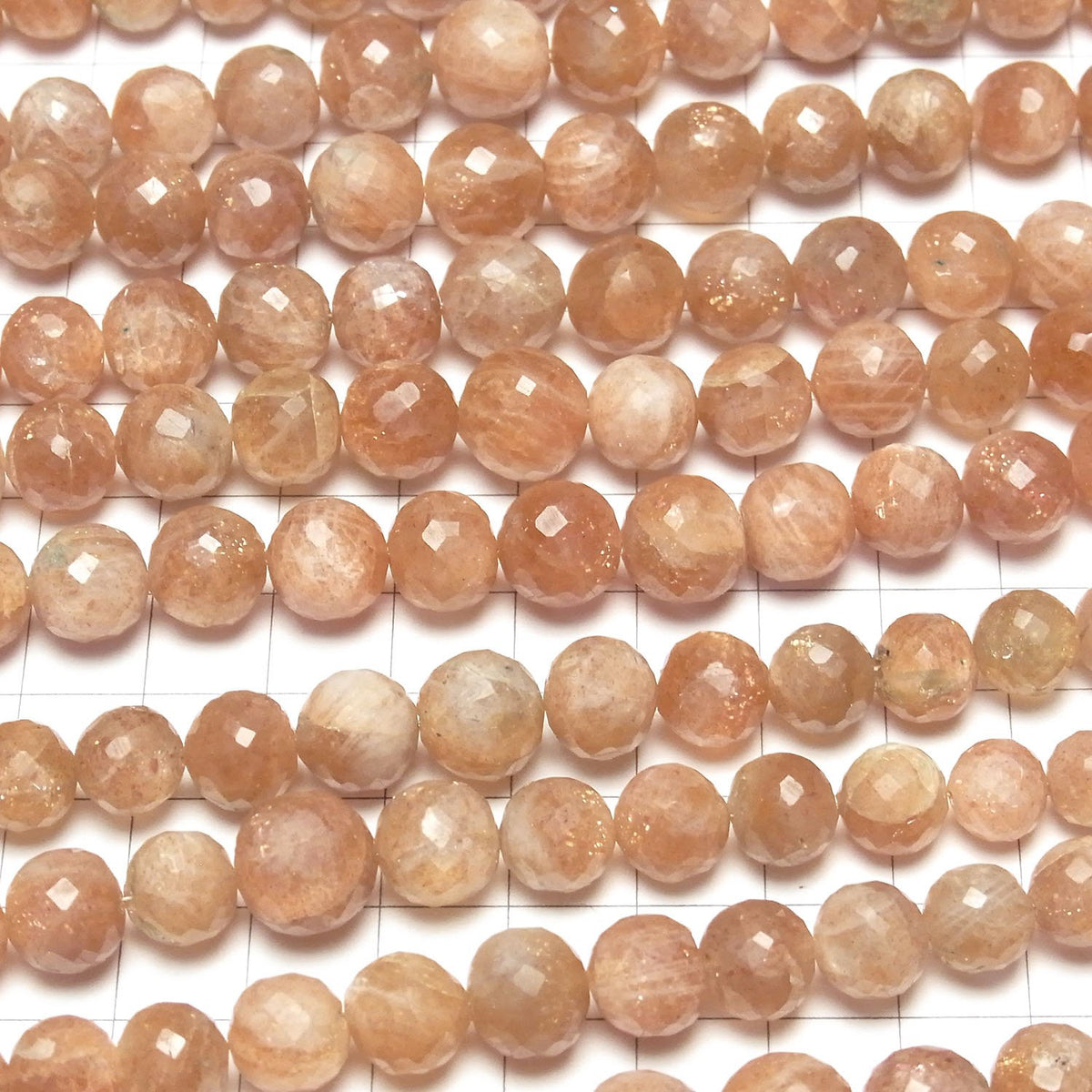 Sunstone AA++ Faceted Round 6 - 10 mm size gradation 1strand beads (aprx.7 inch / 18 cm)