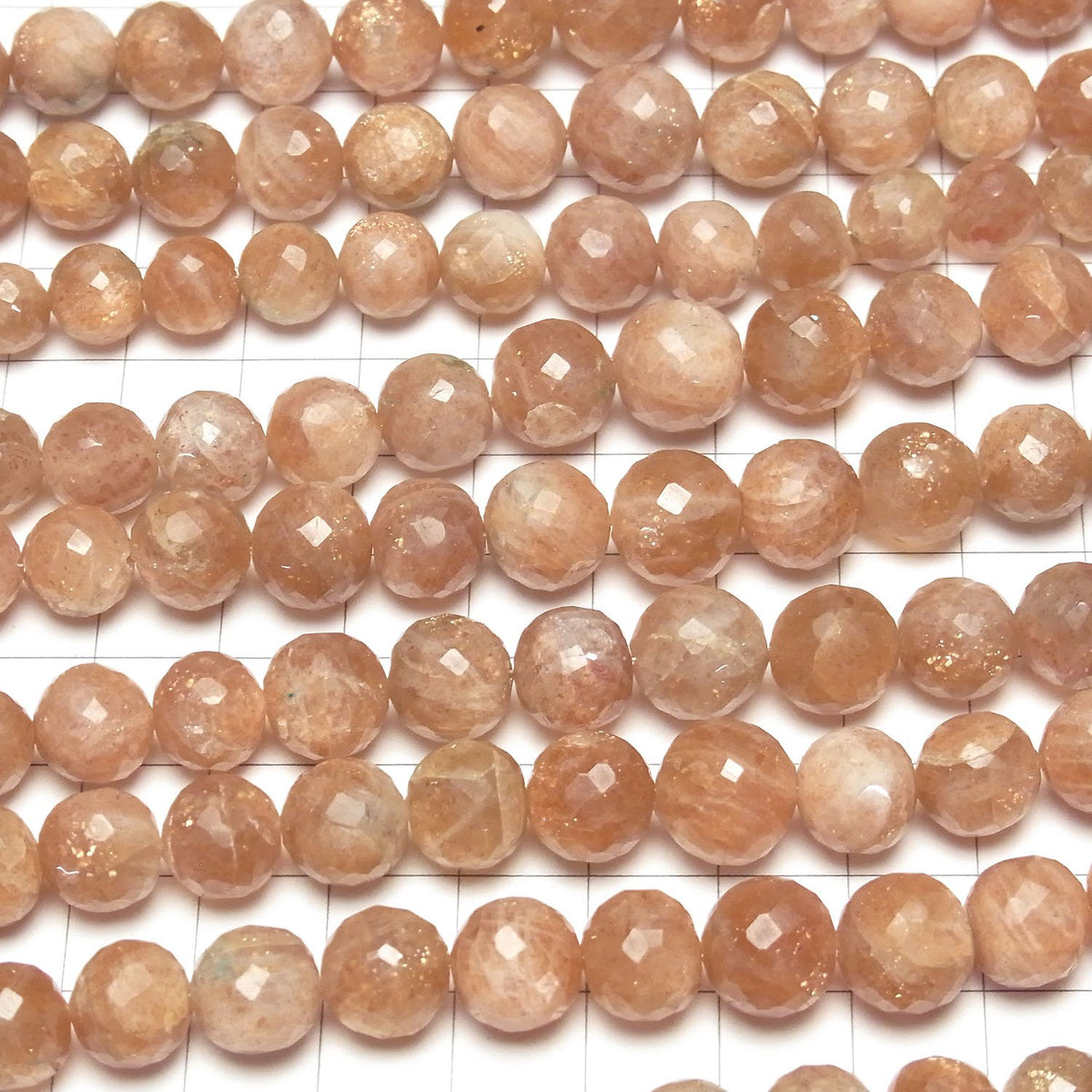Sunstone AA++ Faceted Round 6 - 10 mm size gradation 1strand beads (aprx.7 inch / 18 cm)