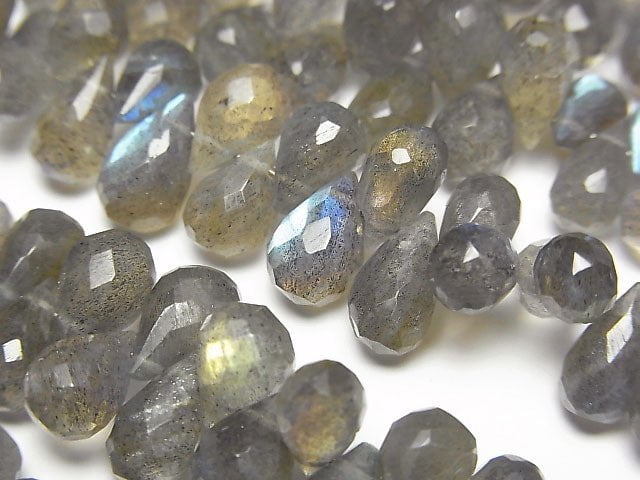 [Video] High Quality Labradorite AAA- Drop Faceted Briolette Size Gradation half or 1strand beads (aprx.7inch / 18cm)