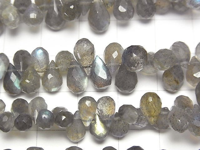 [Video] High Quality Labradorite AAA- Drop Faceted Briolette Size Gradation half or 1strand beads (aprx.7inch / 18cm)