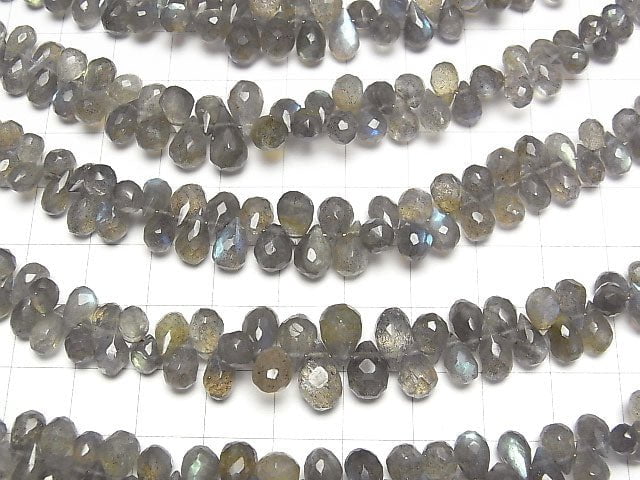 [Video] High Quality Labradorite AAA- Drop Faceted Briolette Size Gradation half or 1strand beads (aprx.7inch / 18cm)