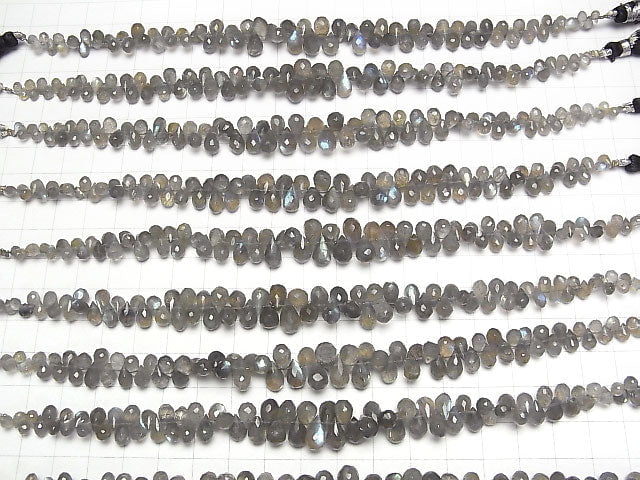 [Video] High Quality Labradorite AAA- Drop Faceted Briolette Size Gradation half or 1strand beads (aprx.7inch / 18cm)