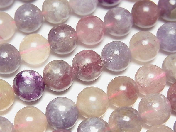 [Video] Lepidolite with Pink Tourmaline AA++ Round 8mm 1strand beads (aprx.15inch/36cm)