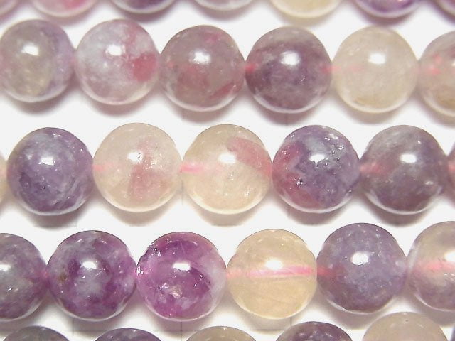 [Video] Lepidolite with Pink Tourmaline AA++ Round 8mm 1strand beads (aprx.15inch/36cm)