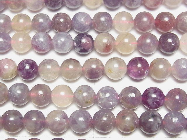 [Video] Lepidolite with Pink Tourmaline AA++ Round 8mm 1strand beads (aprx.15inch/36cm)