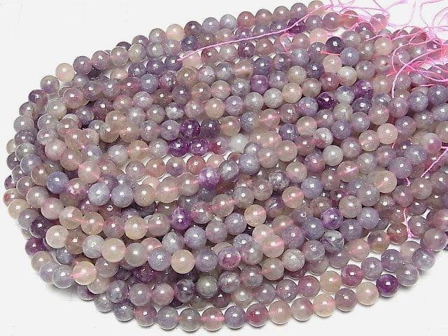 [Video] Lepidolite with Pink Tourmaline AA++ Round 8mm 1strand beads (aprx.15inch/36cm)