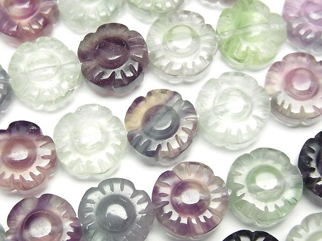 [Video] Multicolor Fluorite AAA Flower 12x12x8mm 1/4 or 1strand beads (aprx.15inch / 38cm)