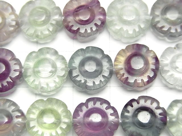 [Video] Multicolor Fluorite AAA Flower 12x12x8mm 1/4 or 1strand beads (aprx.15inch / 38cm)