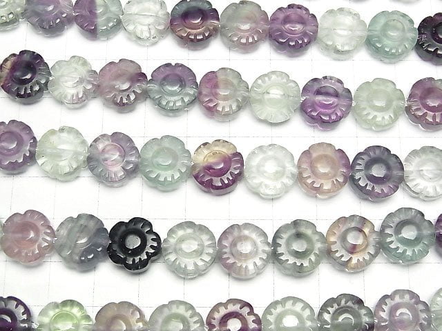 [Video] Multicolor Fluorite AAA Flower 12x12x8mm 1/4 or 1strand beads (aprx.15inch / 38cm)