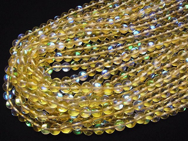 [Video]Yellow Luna Flash Round 8mm 1strand beads (aprx.15inch/36cm)