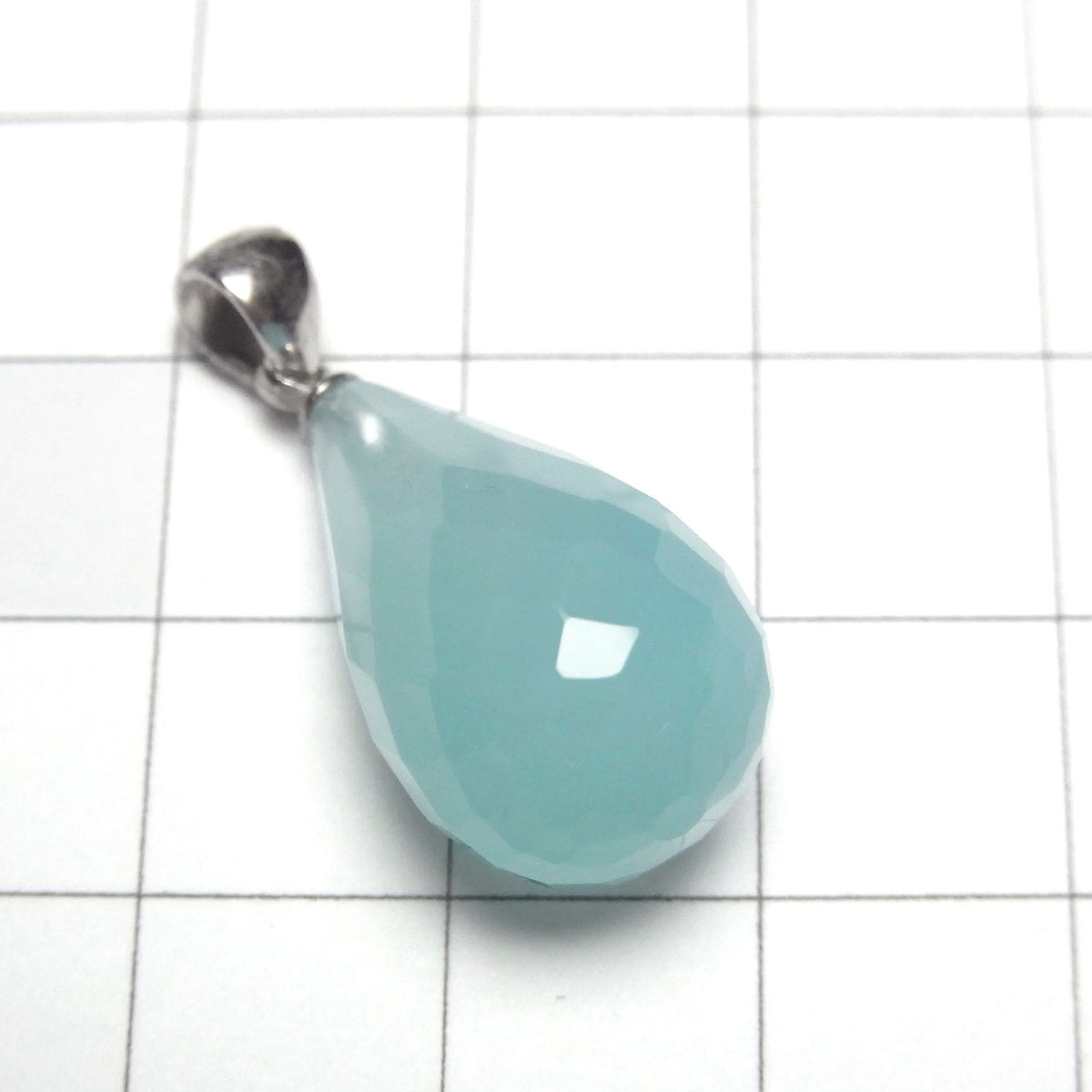Pendentif goutte facettée Calcédoine Bleu de Mer AAA 22x12mm Argent925