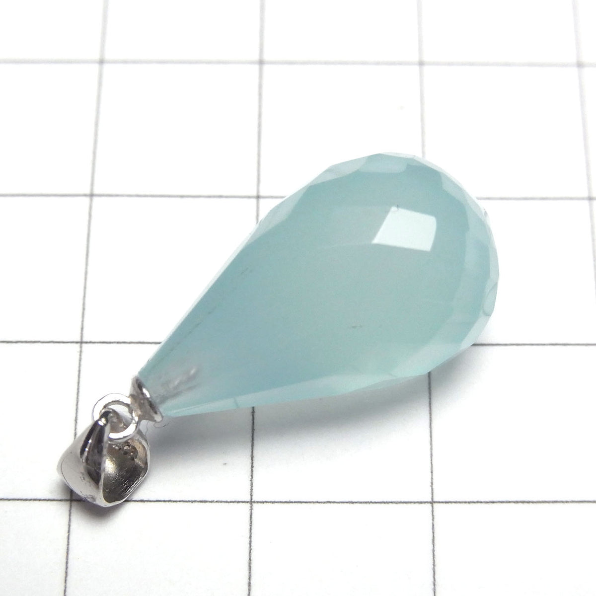 Pendentif goutte facettée Calcédoine Bleu de Mer AAA 22x12mm Argent925
