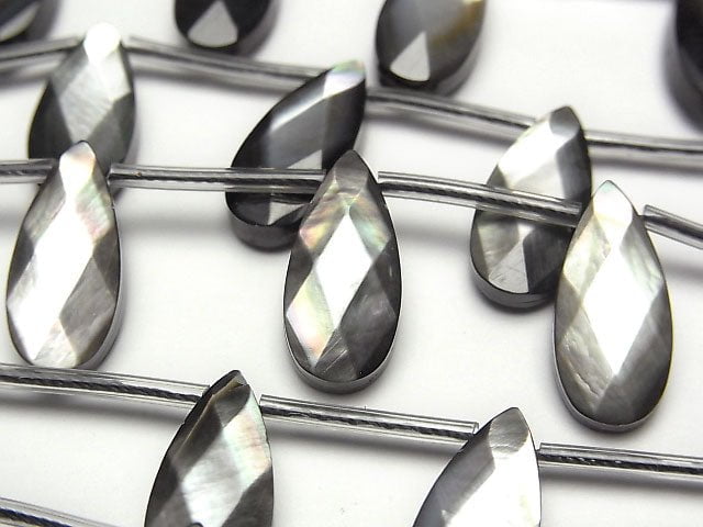 [Video]High Quality Black Shell (Black-lip Oyster )AAA Faceted Pear Shape 18x8x5mm 1/4 or 1strand beads (aprx.15inch/37cm)