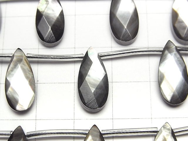 [Video]High Quality Black Shell (Black-lip Oyster )AAA Faceted Pear Shape 18x8x5mm 1/4 or 1strand beads (aprx.15inch/37cm)