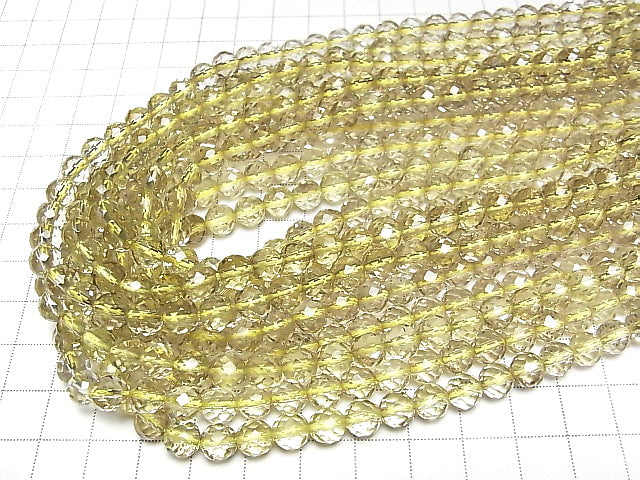 [Video]High Quality Lemon x Smoky Quartz AAA 64Faceted Round 7mm half or 1strand beads (aprx.15inch/36cm)