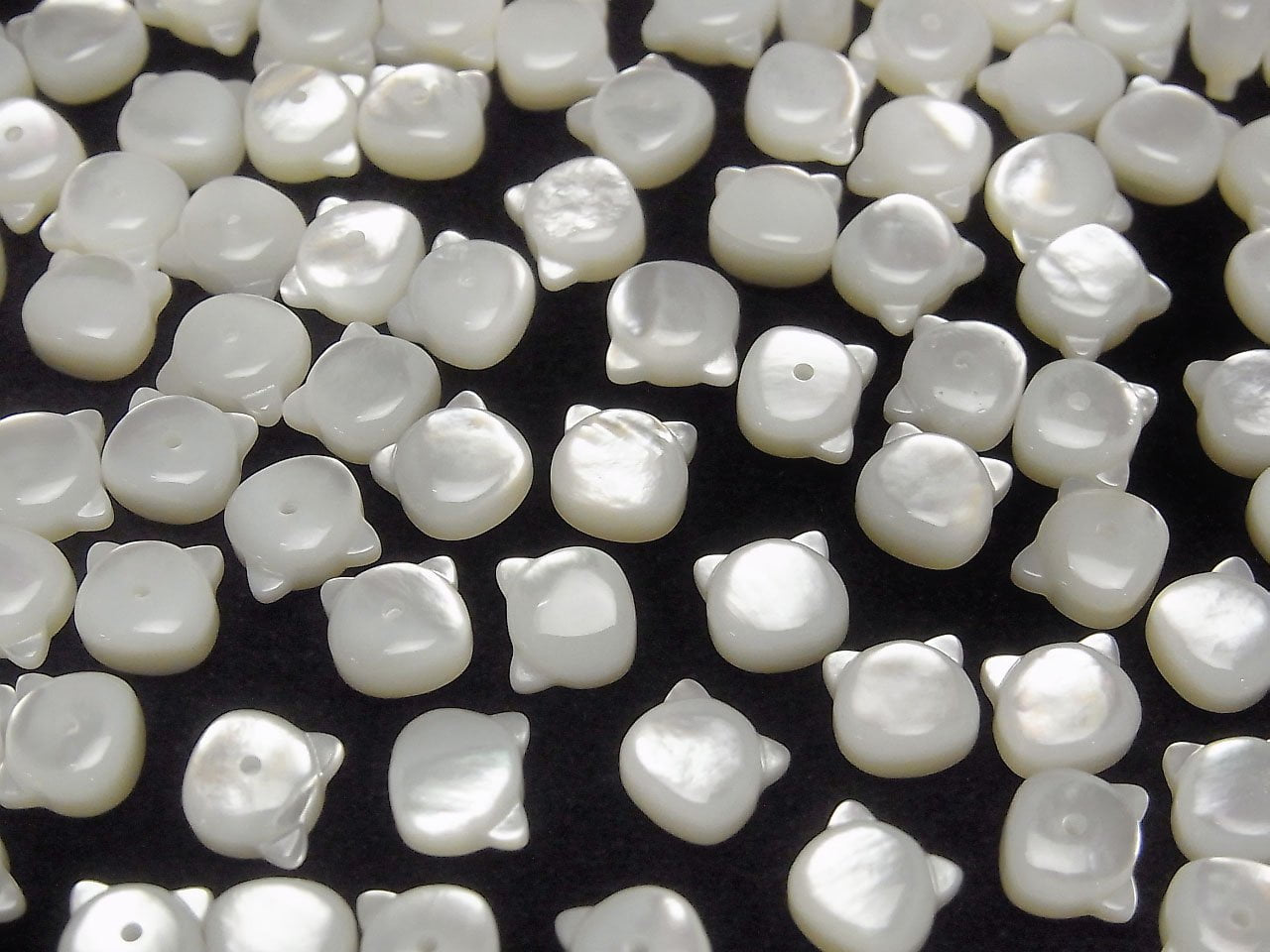 Weißes Muschel (Silberlippen-Auster) AAA Katzenmotiv 7x6 mm [Halboffene Bohrung (Rückseite)] 1 Stück