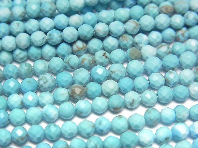 [Video] High Quality! Magnesite Turquoise  Faceted Round 3mm  1strand beads (aprx.15inch/37cm)