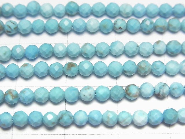 [Video] High Quality! Magnesite Turquoise  Faceted Round 3mm  1strand beads (aprx.15inch/37cm)