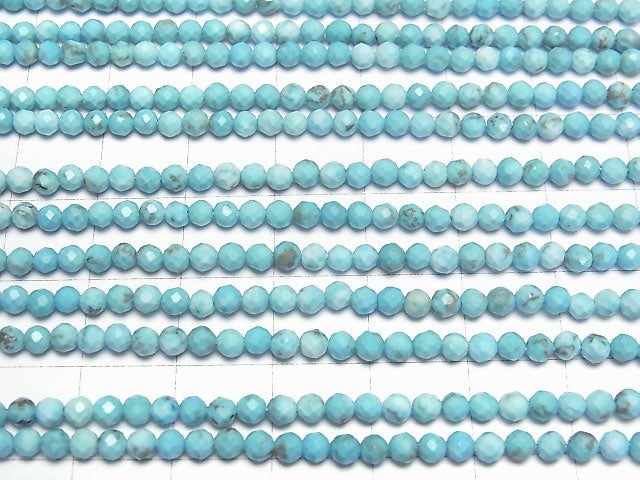 [Video] High Quality! Magnesite Turquoise  Faceted Round 3mm  1strand beads (aprx.15inch/37cm)