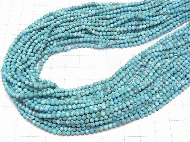 [Video] High Quality! Magnesite Turquoise  Faceted Round 3mm  1strand beads (aprx.15inch/37cm)