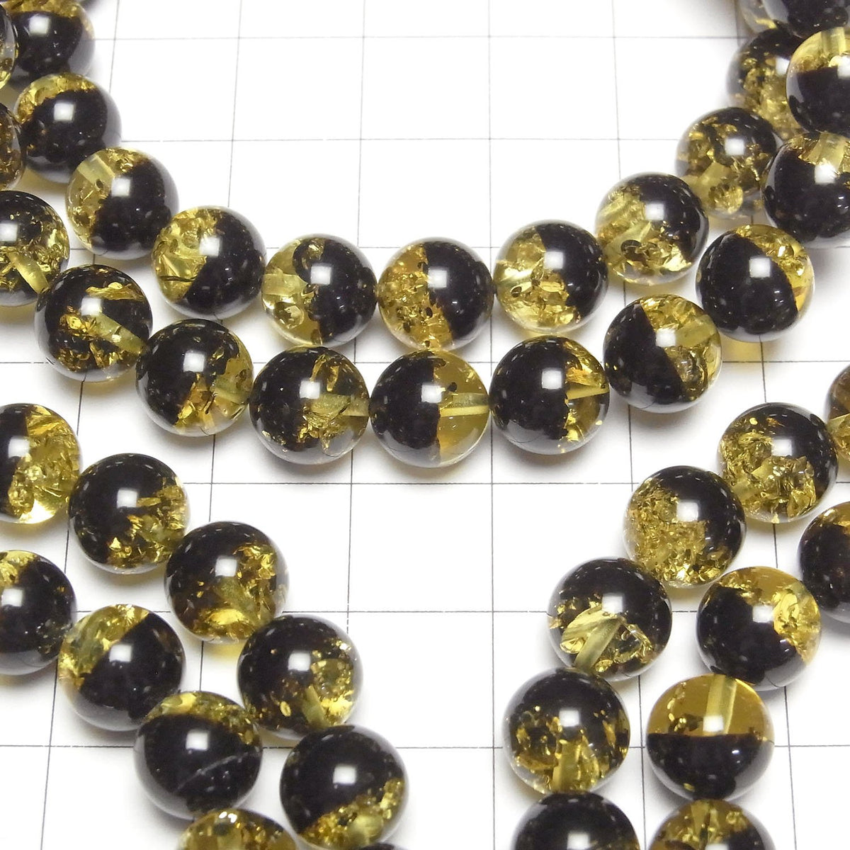 Bracelet en Ambre de la Baltique Rond 8,5 mm Jaune x Noir
