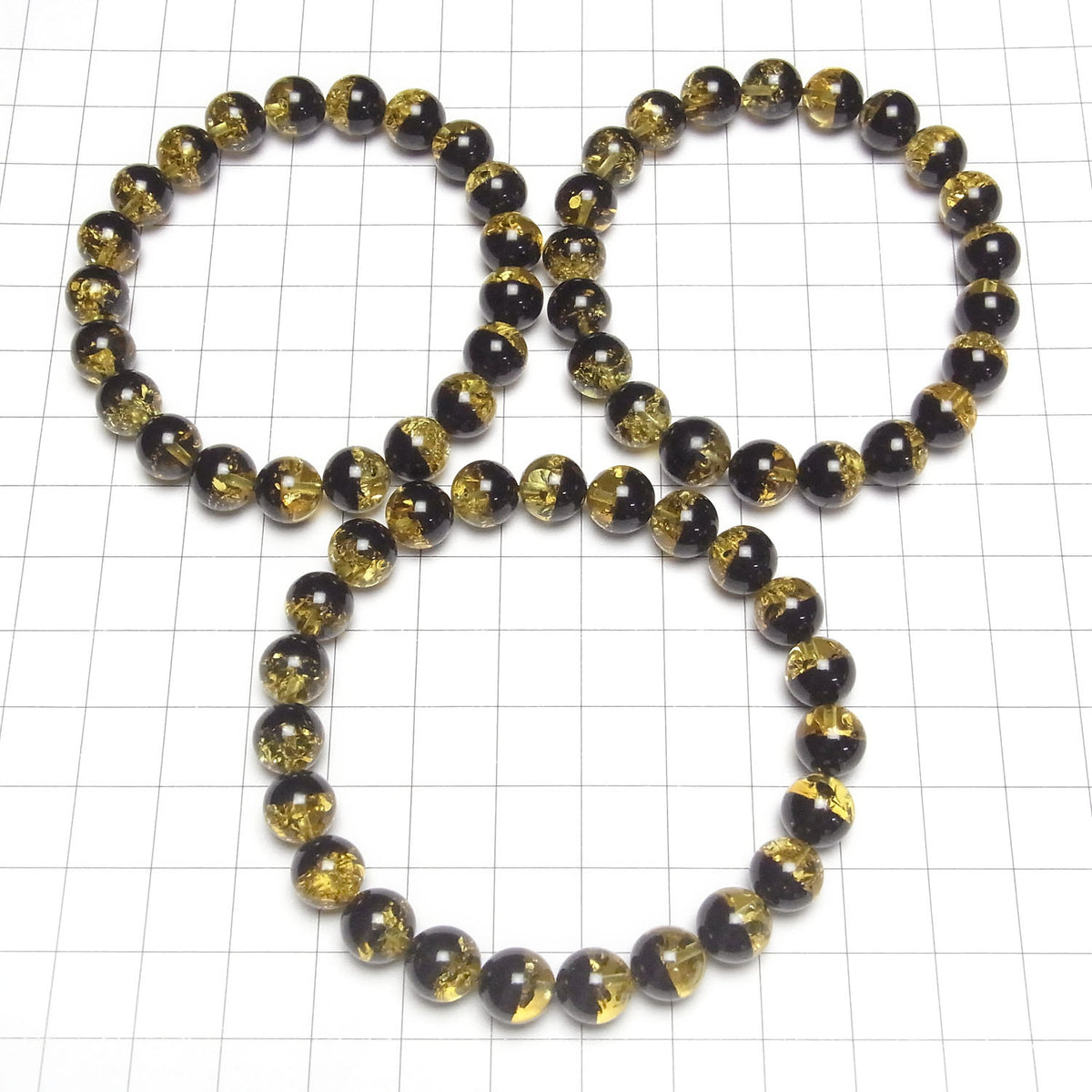 Bracelet en Ambre de la Baltique Rond 8,5 mm Jaune x Noir