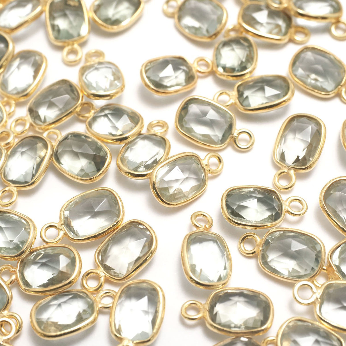 High Quality Green Amethyst AAA Bezel Setting Rectangle-Faceted Oval 9x7mm 18KGP 3pcs