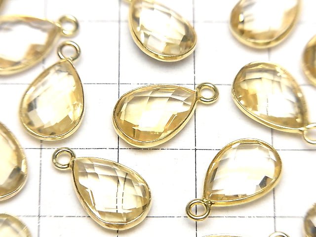 [Video]High Quality Citrine AAA Bezel Setting Faceted Pear Shape 13x9mm 18KGP 2pcs
