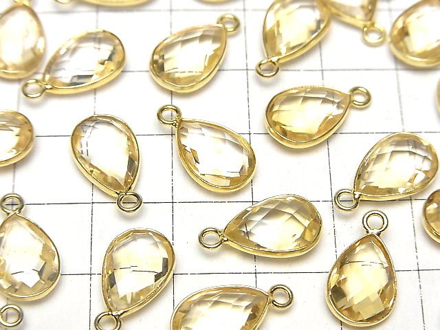 [Video]High Quality Citrine AAA Bezel Setting Faceted Pear Shape 13x9mm 18KGP 2pcs