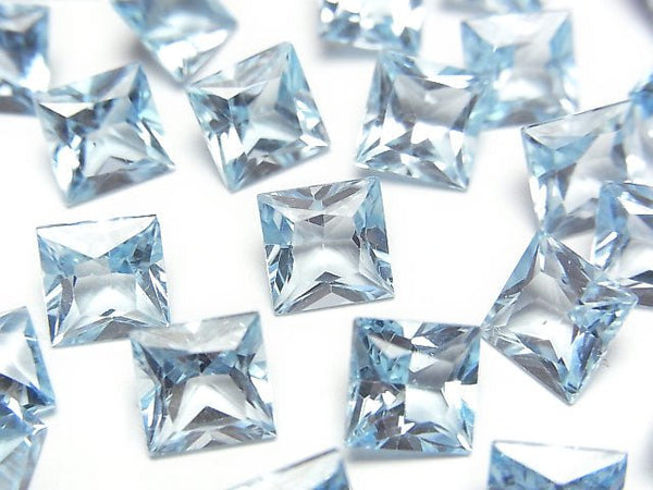 [Video]High Quality Sky Blue Topaz AAA Undrilled Princess Cut 7 x 7 x 4 mm 4 pcs $9.79!