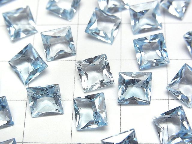 [Video]High Quality Sky Blue Topaz AAA Undrilled Princess Cut 7 x 7 x 4 mm 4 pcs $9.79!