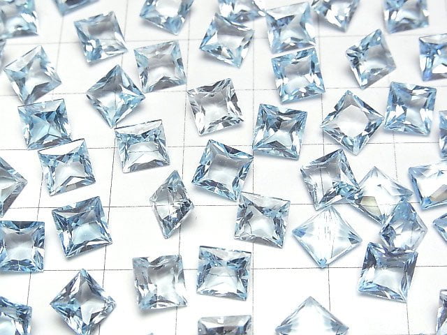 [Video]High Quality Sky Blue Topaz AAA Undrilled Princess Cut 7 x 7 x 4 mm 4 pcs $9.79!