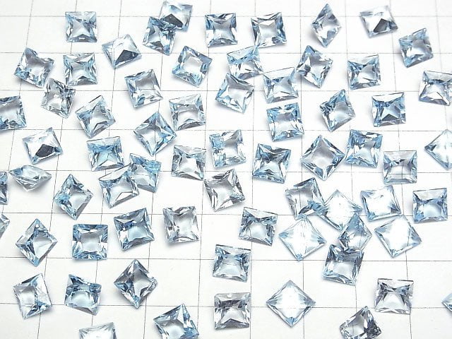 [Video]High Quality Sky Blue Topaz AAA Undrilled Princess Cut 7 x 7 x 4 mm 4 pcs $9.79!