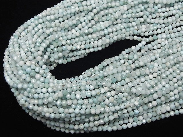 [Video] High Quality! Larimar Pectolite AA Faceted Round 3mm 1strand beads (aprx.15inch / 37cm)