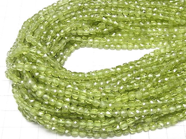 [Video]High Quality!  Peridot AA++ Cube Shape 4x4x4mm half or 1strand beads (aprx.15inch/37cm)