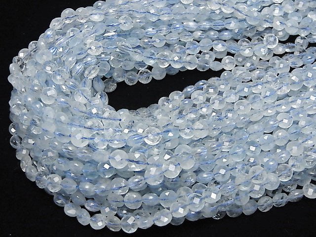 [Video] High Quality!  1strand $14.99! Aquamarine AA++ Faceted Coin 6x6x3mm 1strand beads (aprx.15inch/37cm)