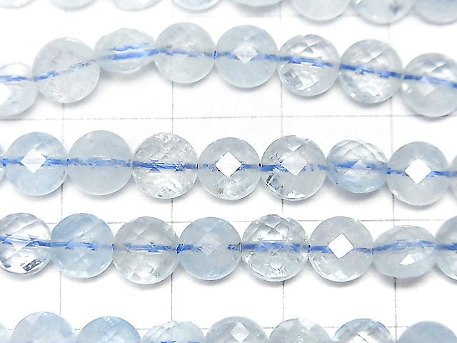 [Video] High Quality!  1strand $14.99! Aquamarine AA++ Faceted Coin 6x6x3mm 1strand beads (aprx.15inch/37cm)