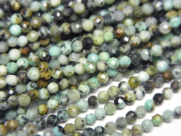 [Video] High Quality!  African Turquoise  Faceted Round 2mm  1strand beads (aprx.15inch/38cm)