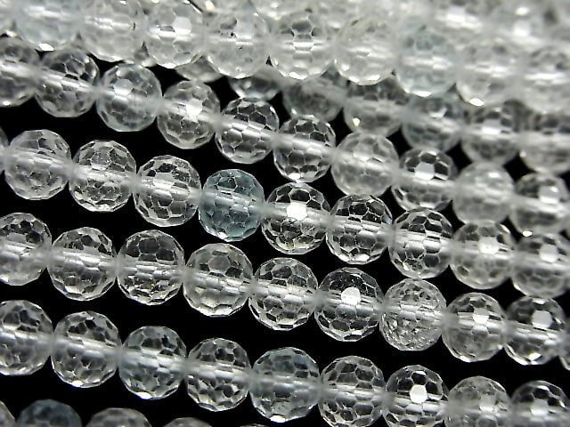 [Video] High Quality! Natural White Topaz AAA- 128Faceted Round 5mm 1strand beads (aprx.15inch/37cm)