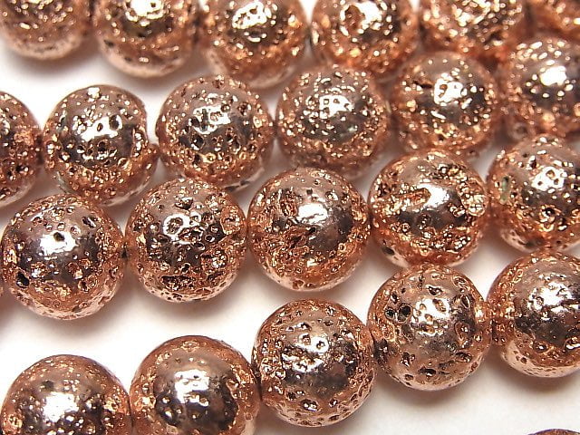 [Video] Lava Round 10mm Pink Gold Color Coating 1strand beads (aprx.14inch / 34cm)