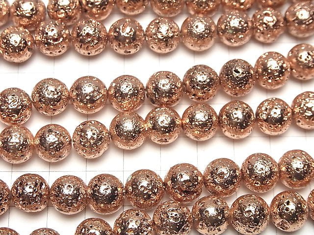 [Video] Lava Round 10mm Pink Gold Color Coating 1strand beads (aprx.14inch / 34cm)