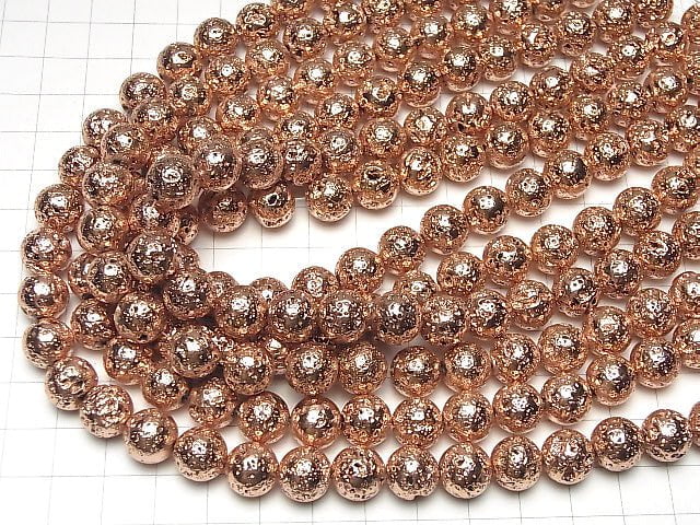 [Video] Lava Round 10mm Pink Gold Color Coating 1strand beads (aprx.14inch / 34cm)